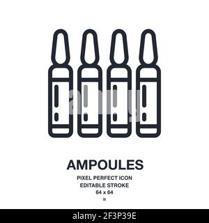 Ampoules editable stroke outline icon isolated on white background vector illustration. Pixel perfect. 64 x 64. Stock Vector