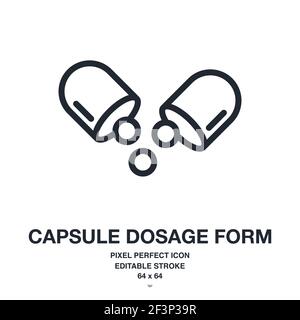Capsule dosage form editable stroke outline icon isolated on white background vector illustration. Pixel perfect. 64 x 64. Stock Vector