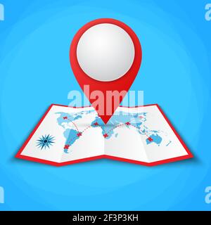 location icons on the world map. Stock Vector