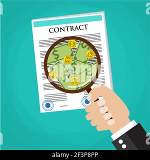 Cartoon businessman hand checking contract Stock Vector