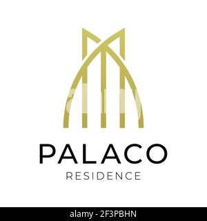 Abstract geometric logo design for hotel, real estate, or construction company. Minimalist vector icon of a skyscraper tower. Stock Vector