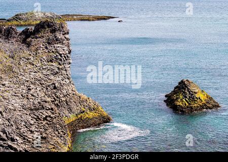 High angle view of landscape near famous Gatklettur arch rock near Hellnar National park Snaefellsnes Peninsula in Iceland on summer day Stock Photo