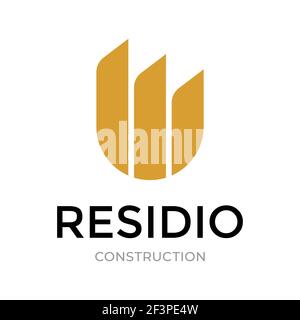 Abstract geometric logo design for real estate, or construction company. Minimalist vector icon of three residential towers. Stock Vector