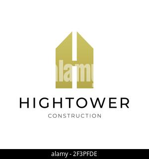 Letter H abstract geometric logo design for hotel, real estate, or construction company. Minimalist vector icon of a skyscraper tower. Stock Vector