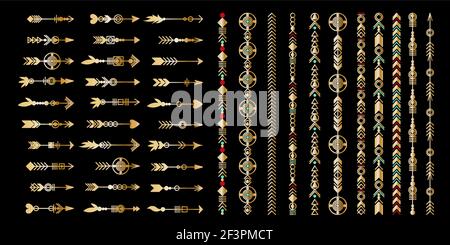 Set of gold arrow. Tribal elements collection. Geometric trendy hipster jewelry collection. Vector design elements. Stock Vector