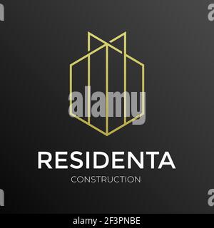 Abstract geometric logo design for real estate, or construction company. Minimalist vector icon of residential towers. Stock Vector