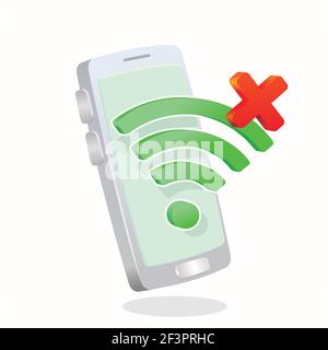 wifi symbol in front of smartphone and crossed 3D - three dimentional for no wifi connection concept vector illustration Stock Vector