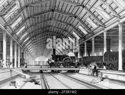 THE ENGINE HOUSE, Great Western Railway Works, Swindon, Wiltshire. 1846 interior view. Lithograph by John Cooke Bourne (1814-1896). Stock Photo