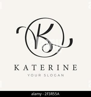 Initial letter type K calligraphic logo design. Handwriting ornate vector icon of K symbol. Stock Vector