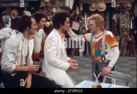 The RSC cast in action during the ATV TELEVISION NETWORK production of Trevor Nunn's musical  adaption for television, COMEDY OF ERRORS by William Shakespeare at the Royal Shakespeare Theatre, Stratford Upon Avon.   Cast included :  Judi Dench, Francesca Annis, Michael Williams,- Mike Gwilym , Roger Reed,  Nickolas Grace, Griffith Jones, Barbara Shelley, Robin Ellis.  The performance was transmitted nationally on the 18 April 1978 from the theatre. Stock Photo