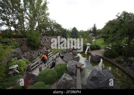 Japanese garden in the Egapark in Erfurt, Germany. Stock Photo