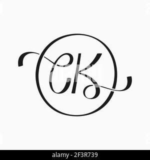 C and K Initial letter type calligraphic logo design. Handwriting ornate vector icon of C and K symbol. Stock Vector