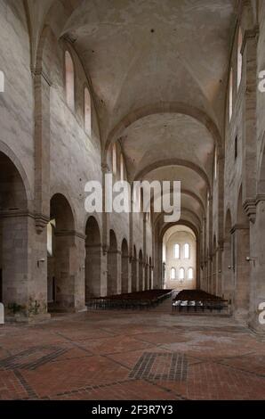 View down the Nave of the abbey church in Eberbach Abbey, a former Cistercian monastery near Eltville am Rhein in the Rheingau, Germany. Stock Photo