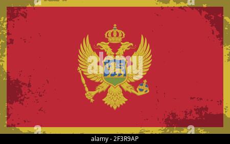 Montenegro flag with waving grunge texture. Vector background. Stock Vector