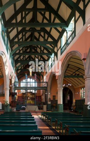 Interior of St Michael and All Angels Church, Bedford Park, part of first garden  suburb, a city urban development movement, 1875-77, Norman Shaw, Lon Stock Photo
