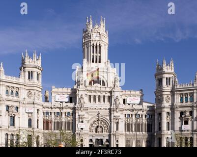 Cibeles Palace (formerly named Communications Palace), built by Antonio Palacios Ramilo, Plaza de Cibeles, Madrid, Spain. Stock Photo