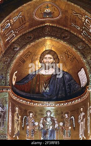 Monreale Sicily Italy Mosaic Of Christ Blessing In The Greek Manor Monreale Cathedral In The Apse Stock Photo