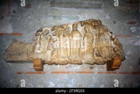 Cabestany nr Perpignon France Our Lady of the Angels Nostra Senyora dels Angels La Glorificacio Christ in Majesty Centre Far left the Resurrection The Assumption Maria and Angels in the Sky Stock Photo