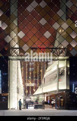 YAMAHA GINZA, Store, concert hall, music studio, View of the entrance along the main street, Chuo-Dori in the evening Stock Photo