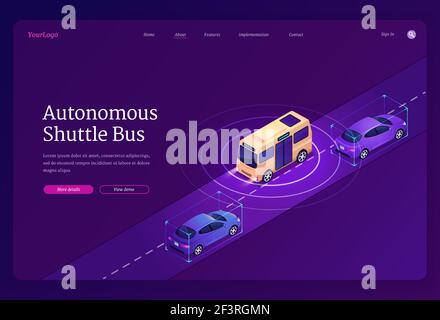 Vector banner of autonomous shuttle bus Stock Vector