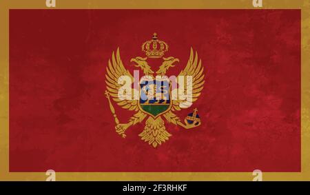 Montenegro flag with waving grunge texture. Vector background. Stock Vector