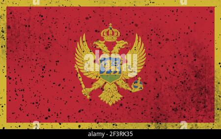 Montenegro flag with waving grunge texture. Vector background. Stock Vector