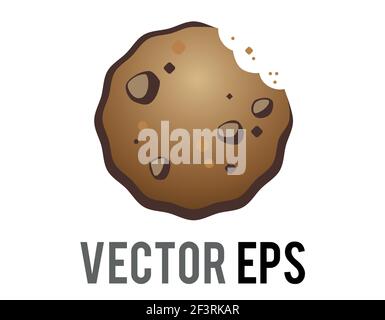 The isolated vector golden brown chocolate chip cookie, biscuit icon Stock Vector