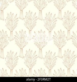 Seamless pattern with bundles of spikelets. Spikelets of cereals, continuous repeating pattern.Vector. Stock Vector