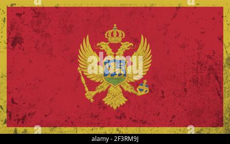 Montenegro flag with waving grunge texture. Vector background. Stock Vector