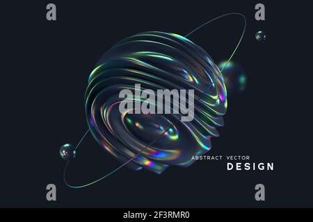 3d wavy sphere with ring and balls. Stock Vector