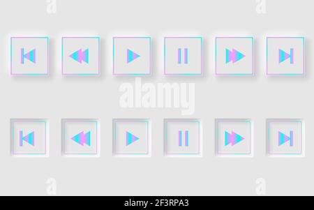 play buttons, neomorphic style white player. trend 2021 Stock Vector