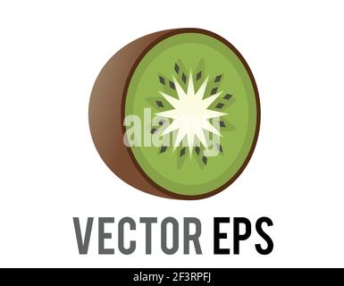 The isolated vector kiwi fruit icon with fuzzy, brown skin, light green flesh, white core and black seeds Stock Vector