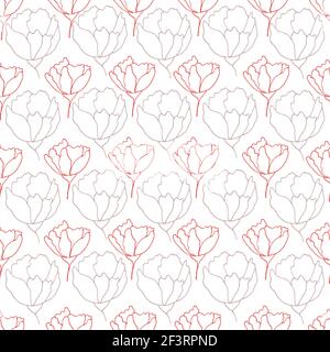 flower buds contour  seamless pattern botanical illustration heads of flowers on a contrasting background Stock Photo