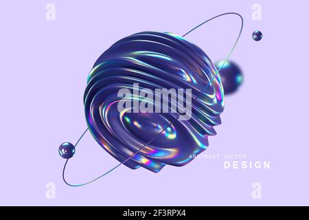 3d wavy sphere with ring and balls. Stock Vector