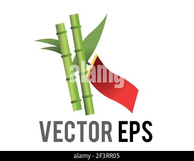 The isolated vector Tanabata wish bamboo tree, icon with people hang wishes written on paper Stock Vector