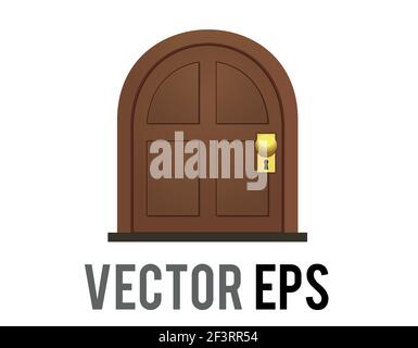 The isolated vector brown wooden door icon as the entrance of room, house or new opportunity with a gold handle Stock Vector