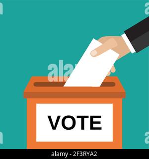 Hand voting ballot box icon. Hand putting paper in the ballot box ...