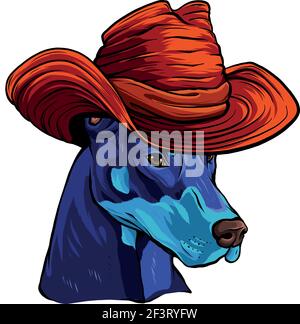 head of doberman dog with cowboy hat Stock Vector