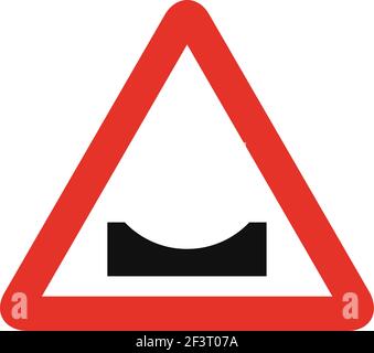 Triangular traffic signal in white and red, isolated on white background. Warning of dangerous dip Stock Vector