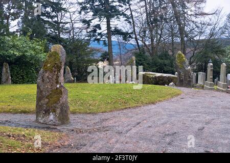 dh Recumbent Stone Circle MIDMAR ECHT KIRK ABERDEENSHIRE Scottish Bronze age standing stones ring in church graveyard scotland Stock Photo