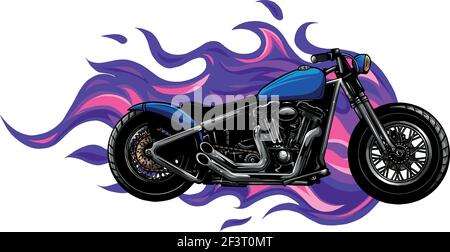colored fiery custom motorcycle vector illustration design Stock Vector