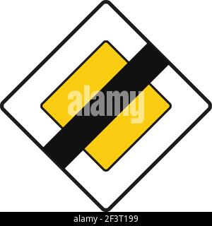 Rhomboid traffic signal in white and yellow, isolated on white background. End of priority road Stock Vector