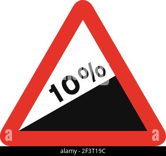 Triangular traffic signal in white and red, isolated on white background. Warning of steep ascent Stock Vector