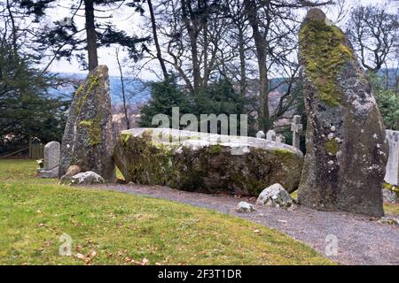 dh Recumbent Stone Circle MIDMAR ECHT KIRK ABERDEENSHIRE Scottish neolithic Bronze age ring in church graveyard flanker stones scotland britain Stock Photo