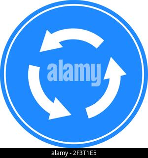 Rounded traffic signal in blue and white, isolated on white background. Compulsory rotary direction intersection Stock Vector