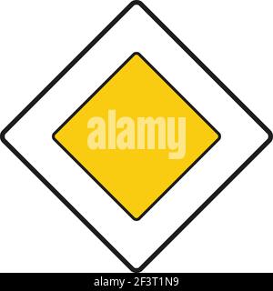 Rhomboid traffic signal in white and yellow, isolated on white background. Priority road Stock Vector