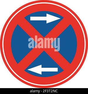 Rounded traffic signal in blue and red, isolated on white background. Stopping and parking prohibited on both sides Stock Vector