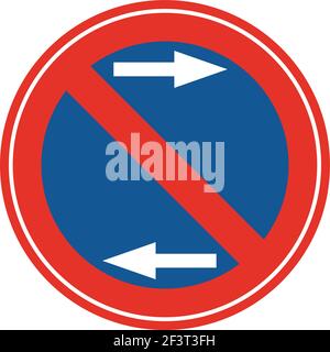 Rounded traffic signal in blue and red, isolated on white background. Parking prohibited on both sides Stock Vector