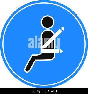 Rounded traffic signal in blue and white, isolated on white background. Compulsory to wear seat belt Stock Vector