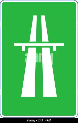 Rectangular traffic signal in green and white, isolated on white background. Motorway or highway start sign Stock Vector